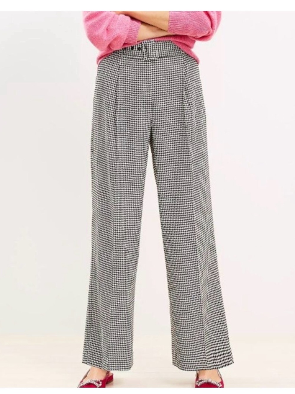 LOFT Houndstooth Wide-Leg Pants - Black & White